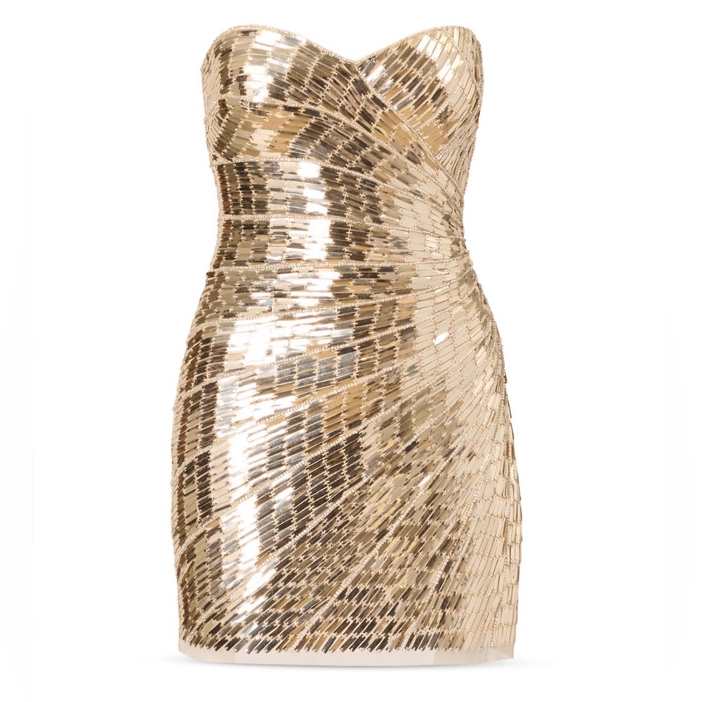 Adrianna Papell Gold Sequin Strapless Mini Dress NWOT, Straps Included - Picture 7 of 8